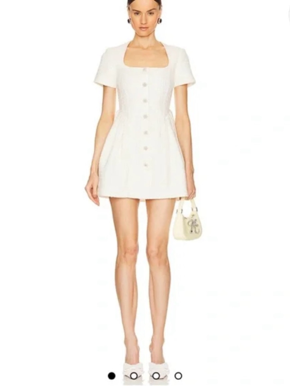 Self Portrait Boucle Short Sleeve Mini Dress in Cream - Size 6